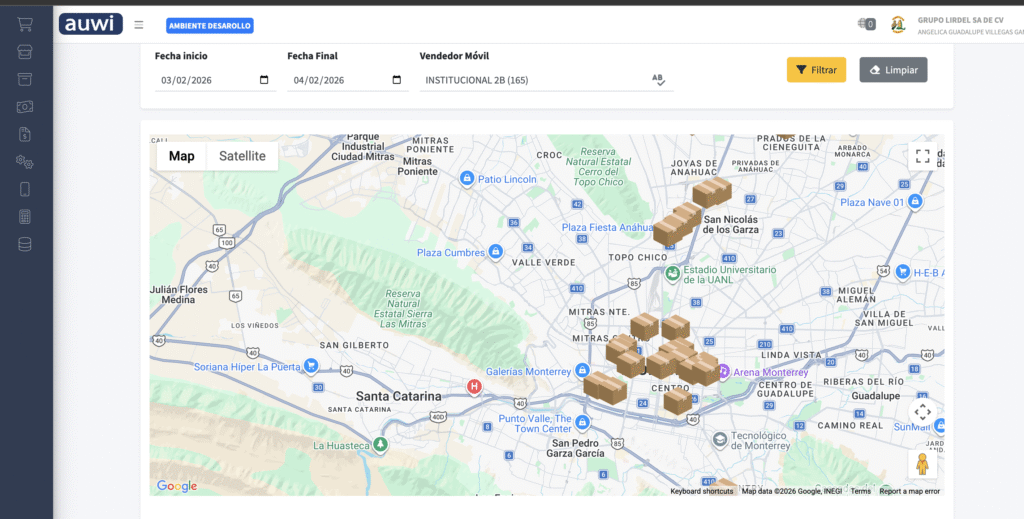 Reporte de seguimiento en ruta en auwi